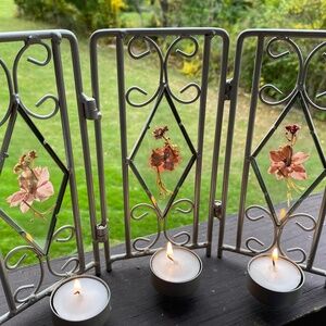 Brushed Metal Tea Light Screen Tabletop Home Decor